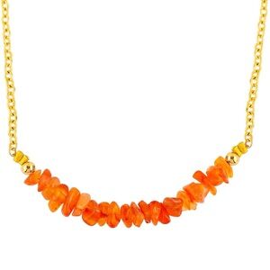 NIB Raw Carnelian Chip Beaded Necklace; Real Raw Carnelian Crystal Gemstone Boho